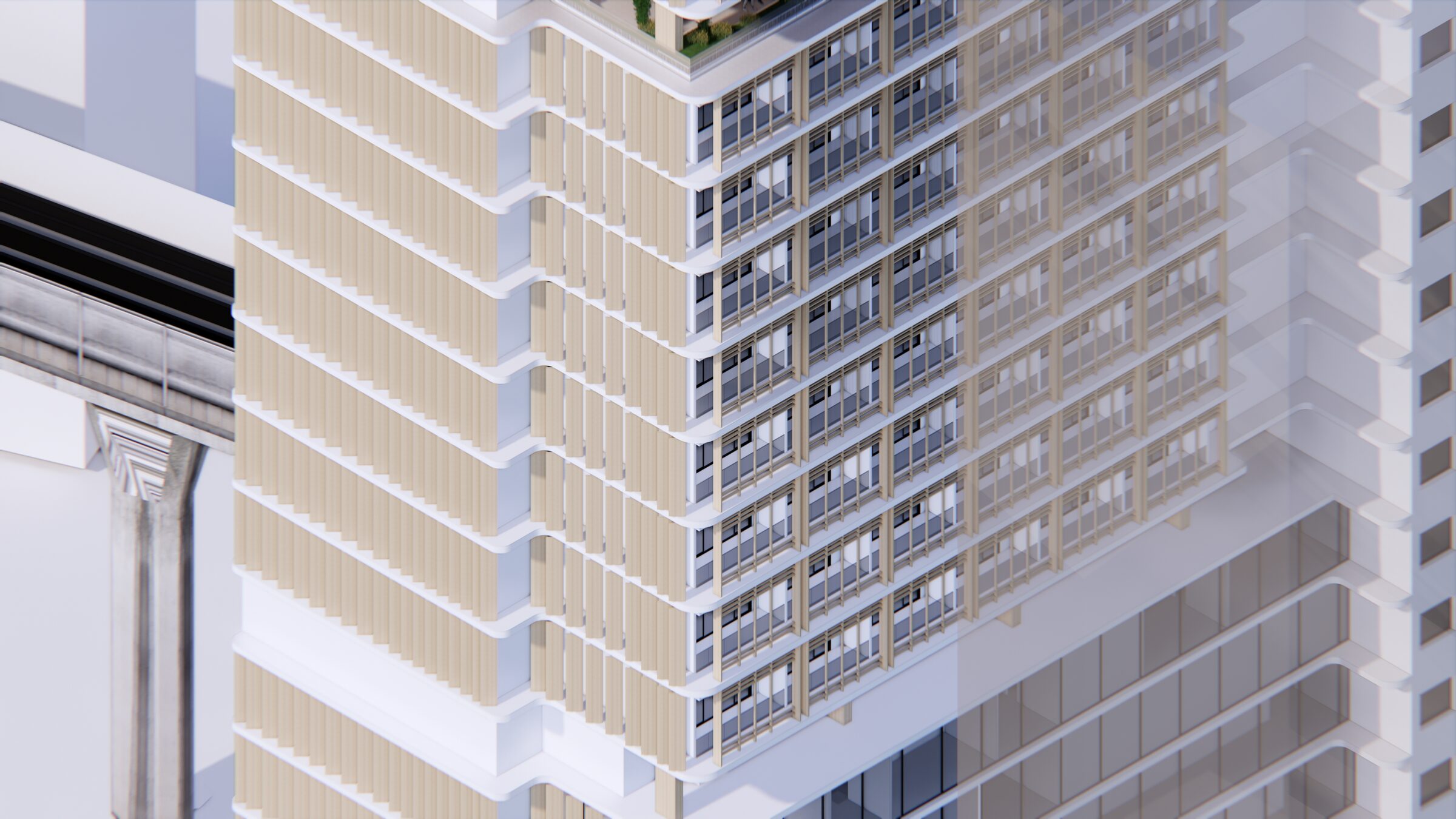 Hospital facade detail with vertical shading elements